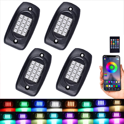 실용적인 자동차 RGB 록 라이트 블루투스 제어 120도 조명 각도